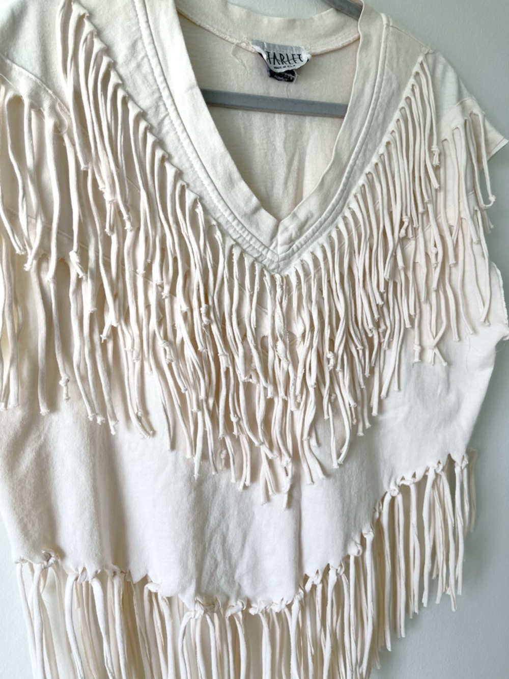 Fringe V-Neck Vintage Western Boho Festival Top in Cream - Picture 2 of 10